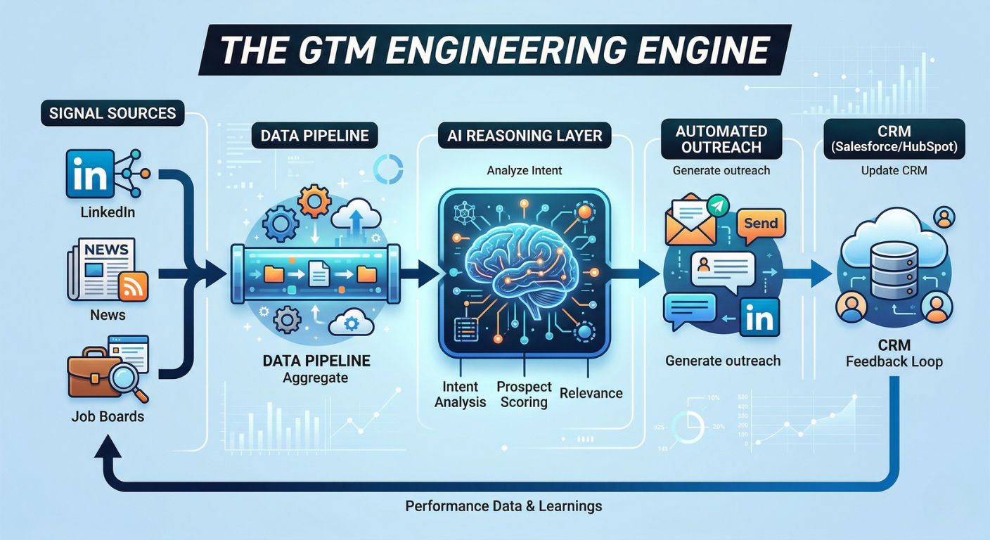 GTM Engineering, Sales Automation 2026, Signal-Based Selling, Automated Outreach, LinkedIn Lead Generation, Revenue Operations, AquSag Technologies